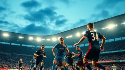 A Club Brugge player in plain blue-black kit, head bowed, hands on hips, stands on a rain-soaked pitch after a 2-1...