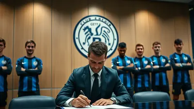 Lautaro Trossard sprinting down a wet Belgian pitch, blue plain jersey with black shorts, white socks, intense focus...